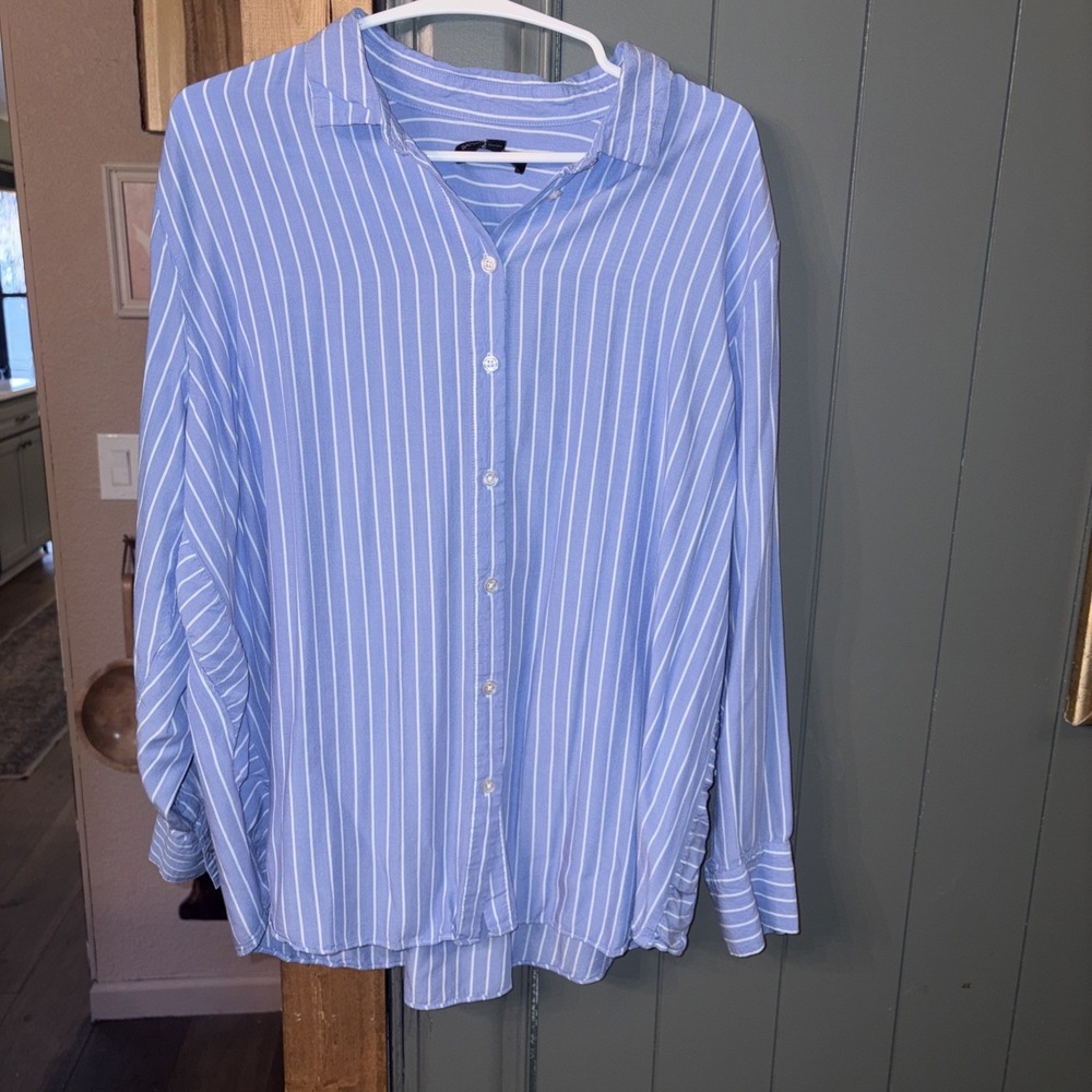 Banana Republic Coastal Stripe Resort Wear Preppy Button Shirt Women's XL